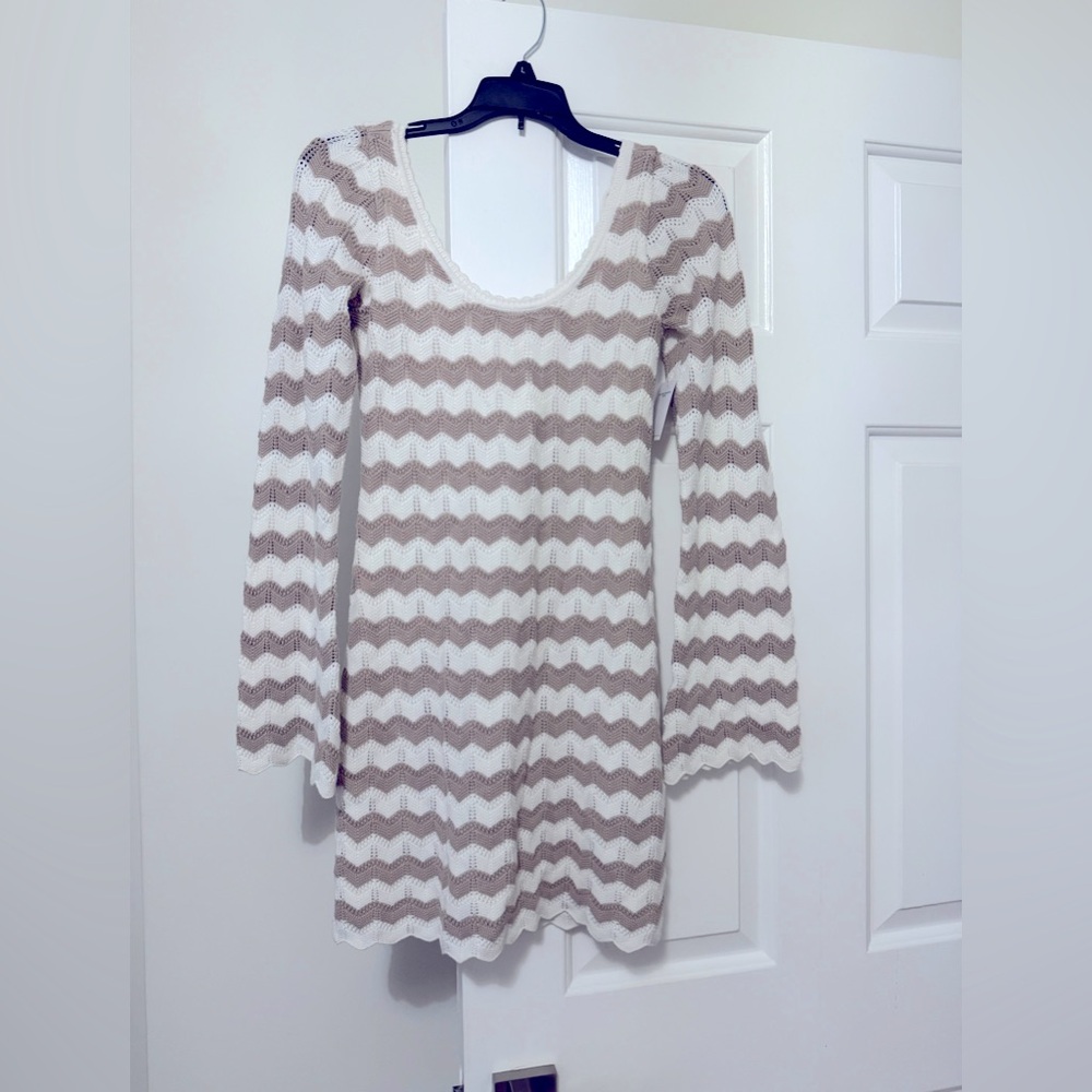 Tan and white stripe mini Hollister long sleeve dress